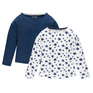 Junior - Lot de 2 tee-shirts manches longues en jersey uni/imprimé 