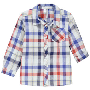 Chemise manches longues à carreaux colorés et poche 