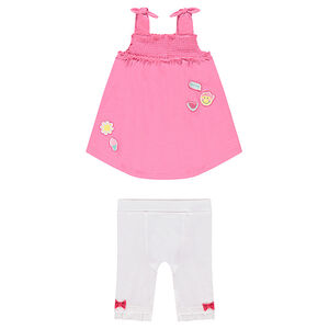 Ensemble tunique avec badges Smiley et legging avec noeuds contrastés 