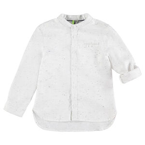 Chemise manches longues en coton neps avec col mao et poche 
