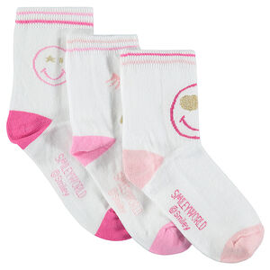 Lot de 3 paires de chaussettes unies avec motif Smiley en jacquard 
