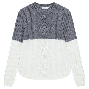 Junior - Pull long bicolore en tricot avec torsades 
