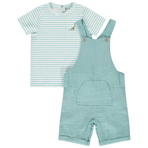 Ensemble 2 pièces avec salopette et t-shirt rayé pour bébé garçon 