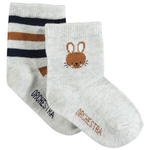 Lot de 2 paires de chaussettes assorties avec lapin en jacquard et rayures 