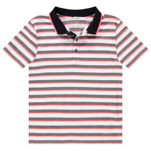 Junior - Polo manches courtes à rayures et col contrastés 