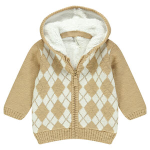 Veste en tricot motif jacquard doublée sherpa 