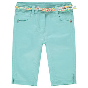 Pantacourt en coton uni avec ceinture tressée amovible 