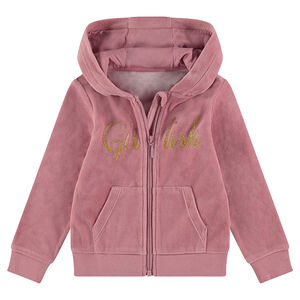 Gilet en velours à capuche avec mot pailleté 