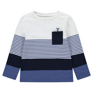 Marinière en coton avec rayures contrastées et poche plaquée 
