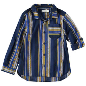 Chemise manches longues à rayures verticales contrastées et poche 