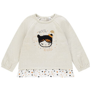 Sweat en molleton mélangé de fils dorés avec volant à pois 