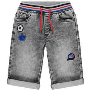 Bermuda en jean effet used à badges patchés et taille élastiquée 