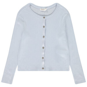 Gilet uni à manches longues en tricot côte 2x2 fille 