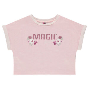 Sweat court en molleton avec inscription pailletée sur le devant 