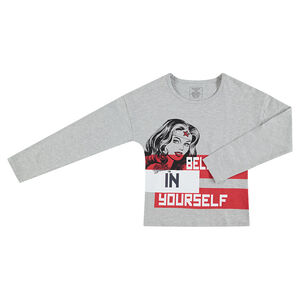 Junior - Tee-shirt manches longues en jersey print Wonder Woman Warner/Chibi Warner 