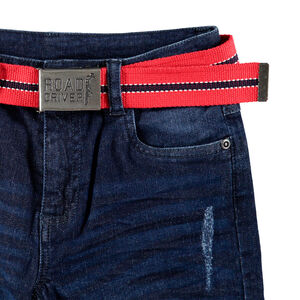 Junior - Jeans effet used et crinkle avec ceinture amovible 