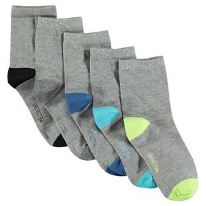 Lot de 5 paires de chaussettes unies à bout et talon contrastés 