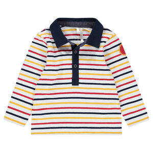 Polo manches longues avec rayures contrastées et badge patché 