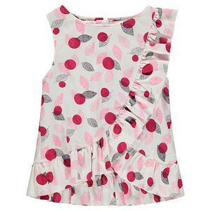 Top volanté sans manches à feuilles imprimées all-over 