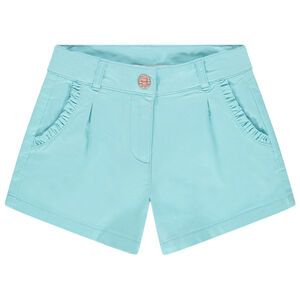 Short en satin de coton uni à poches volantées  