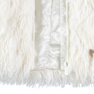 Gilet en fausse fourrure avec ceinture pailletée et fleur brodée 