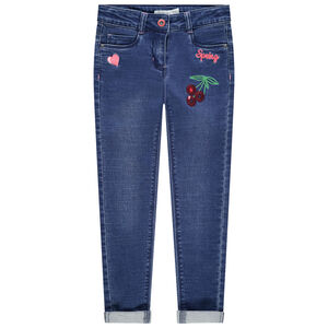 Jean slim effet used à broderies et sequins 