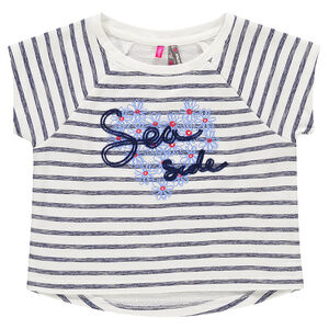 Sweat court manches courtes rayé et brodé 