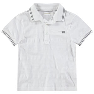 Polo manches courtes blanc en coton fantaisie avec rayures contrastées 