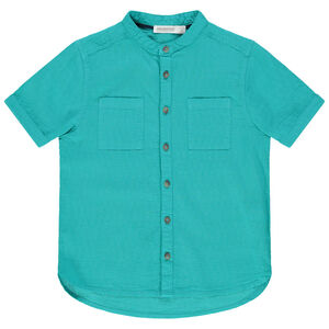 Chemise manches courtes en toile col mao et poches 