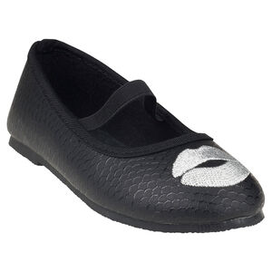 Ballerines noires effet serpent avec broderie bouche 