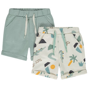 Lot de 2 bermudas molleton uni et imprimé pour bébé garçon 