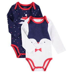Lot de 2 bodies manches longues esprit Noël imprimé all-over / print pingouin 