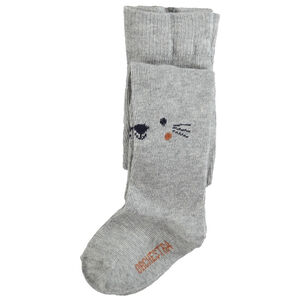 Collant épais gris chiné avec lapin en jacquard 