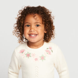 Robe manches longues en tricot et fleurs brodées pour bébé fille 