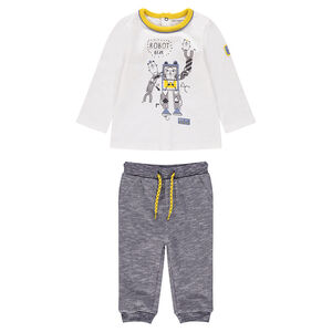 Ensemble tee-shirt print robot et pantalon en molleton twisté 