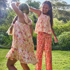 Pantalon fluide imprimé floral et effet torsadé fille 