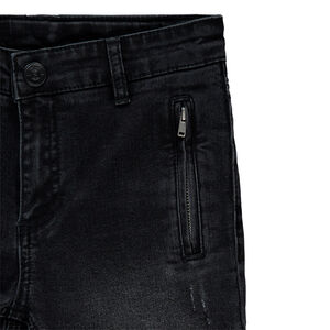 Junior - Jeans effet used et crinkle avec poches zippées et jeux de surpiqûres 