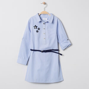 Robe chemise manches longues à rayures all-over et ceinture 