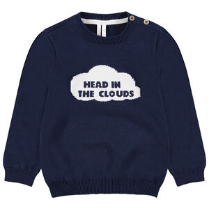 Pull en tricot avec motif fantaisie sur le devant et ouverture épaule 