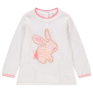 Pull en tricot avec lapin brodé et empiècements en dentelle 
