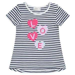 Tee-shirt rayé all-over avec coeurs en sequins magiques 