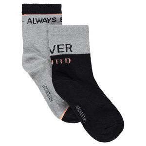Lot de 2 paires de chaussettes assorties avec inscriptions en jacquard 