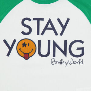 Tee-shirt manches longues bicolore avec badge Smiley en feutrine 