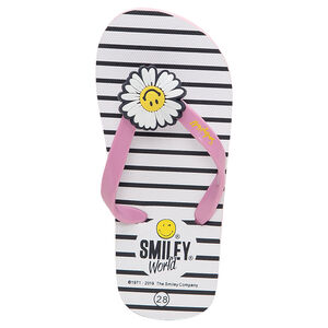 Tongs rayées avec marguerite Smiley 