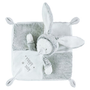 Doudou plat lapin en sherpa avec inscriptions brodées 