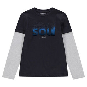 Junior - Tee-shirt manches longues en jersey effet 2 en 1 avec mot printé 