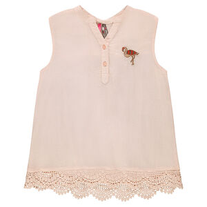 Top sans manches en viscose avec flamant rose 