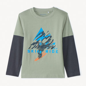 T-shirt manches longues effet 2 en 1 printé ski garçon 