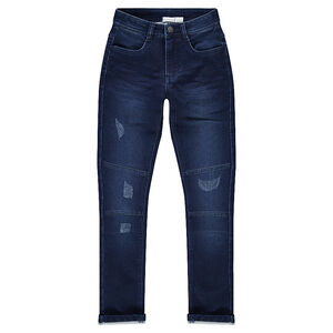 Junior - Jeans effet used et crinkle avec découpes sur les jambes 