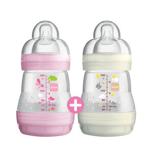 Lot de 2 biberons anti-coliques 160ml - Rose/Blanc 